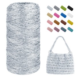 JeogYong Metallic Macrame Cord 1mm x 525 Yards, Silver Glitter Yarn for Crocheting Bags, Polyester Cord Sparkle Macrame Yarn for Crocheting Pendants, Home Decor, DIY Crafts