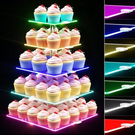 weddingwish 5 Tier Led Cupcake Stand, Acrylic Cupcake Tower Stand For Dessert Table, Cupcake Display Stand With Rechargeable Light, Cupcake Holder Stand For Parties,Weddings,Birthdays,Baby Shower