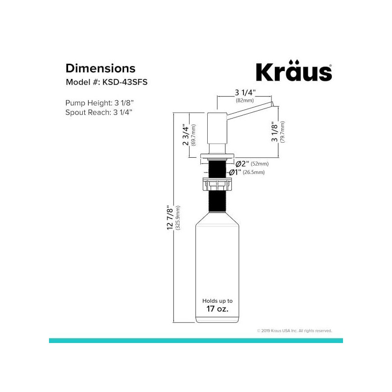 KRAUS 주방 비누 및 로션 디스펜서, 스팟 프리 스테인리스 스틸,