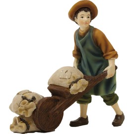 FADEDA Servant with Wheelbarrows, Height: 9 cm, Hand-painted, Detailed Nativity Scene Figures, Christmas Table Decoration, Nativity Accessories