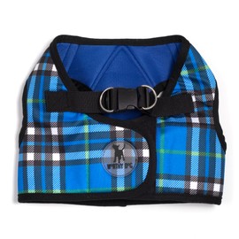 The Worthy Dog Printed Sidekick Plaid Pattern Harness with Padded Mesh Velcro Adjustable, Outdoor, Easy Walk Vest, Small-Blue Color