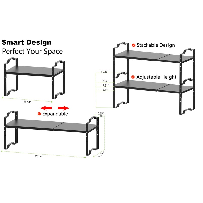 Jojocross Expandable Shelf for Cabinet Organizer Adjustable Stackable Spice Rack