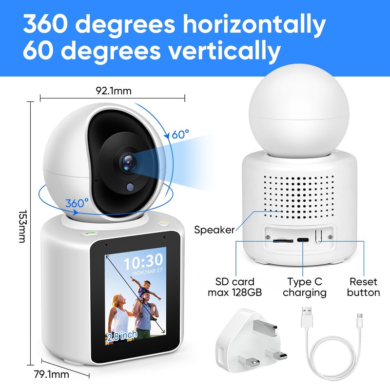 Two-Way Video/Audio Indoor Camera, Pet Dog Cameras with App, 2K