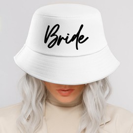 Pretty Robes White Bride Bucket Hat - Stylish Sun Protection for Bachelorette Parties, Perfect Bride-to-Be Gifts, Women’s Bridal Accessories, Ideal for Bachelorette Outfits and Celebrations