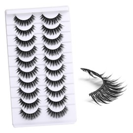TORMEN 10 Pairs Synthetic Fiber Hard Stem False Eyelashes, Wispy Fluffy Cat Eye Lashes, Durable & Reusable Strip Lashes, Strong Support Eyelash Extensions Look, Natural Spiky Lashes for Women(dense)