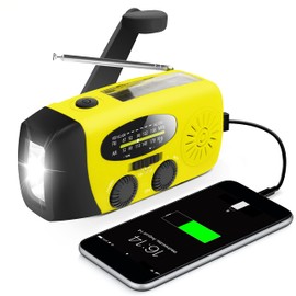 Radio de manivela de Emergencia con Linterna LED para Emergencia, Radio meteorológica portátil Am/FM con Cargador de teléfono de Banco de energía de 2000 mAh, Carga USB y energía Solar