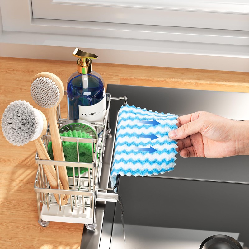 Cisily Stainless Steel Sponge Holder for Kitchen Sink with Towel