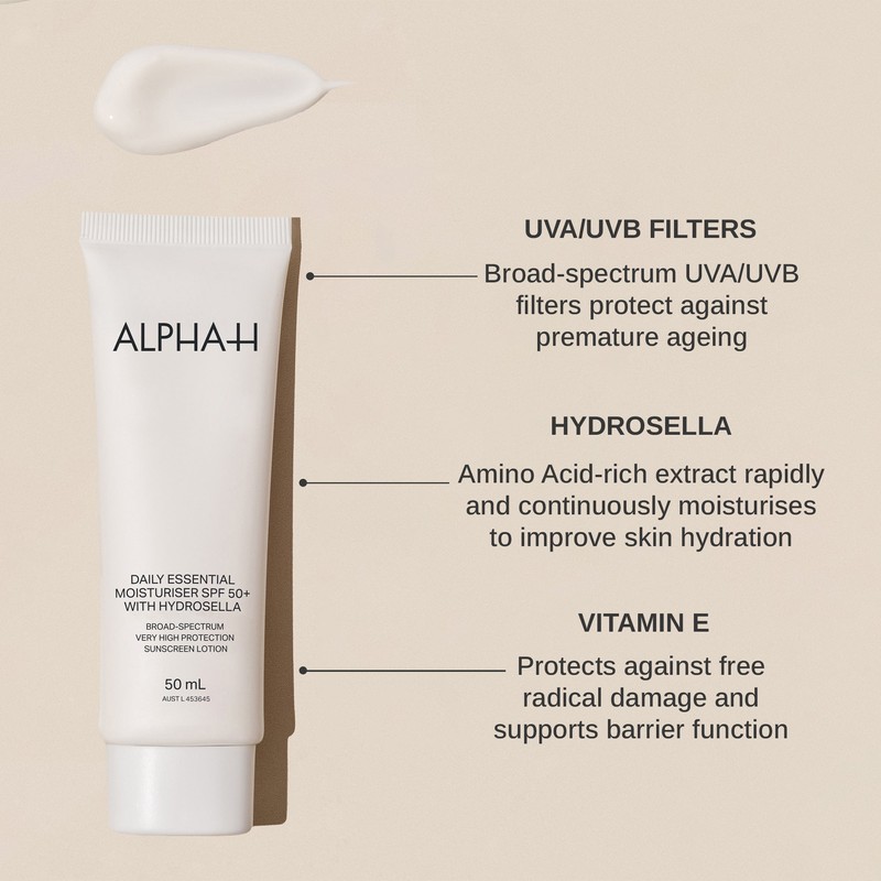 Alpha-H Daily Essential Moisturiser SPF 50+ with Hydrosella 50ml