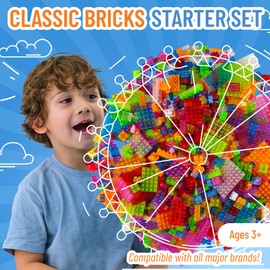 Strictly Briks Toy Building Block - Clear Colors 1008 Building Blocks - Classic Bricks Building Starter Kit for Kids - Compatible with All Major Brick Brands