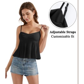 OMKAGI Cute Peplum Camisole Tops for Women Built in Bra Sleeveless Going Out Tank Top(M,22-Black)