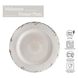 UP UPware Crackle Melamine Dinner Plate Set, Round Plates for Main course, Pasta, and Salad, BPA-Free, Dishwasher Safe, Cream, 11 Inch, Set of 6