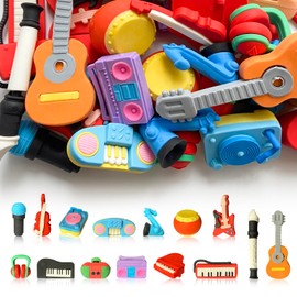 Kaemi 32 Pcs Music Erasers Desk Pets for Kids Classroom Prizes Fun Cool 3D Puzzle Erasers Bulk Mini Cute Pencil Eraser Pals Toys for Party Favors Treasure Box Goodie Bag Stuffers