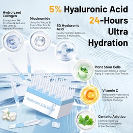 60 Pcs 5% Hyaluronic Acid Serum Ultra-Hydrating Vials,Hyaluronic Acid Tubes,Wake Nature's Premium Hyaluronic Serum,Single-Use Ultra-Hydrating Essence for Face