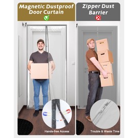 Magnetic Door Cover for Dust Control & Room Separation, Temporary Plastic Door Curtain for Home Renovation & Construction, Reusable Dust Barrier for Remodeling, 3'11"*7'2"