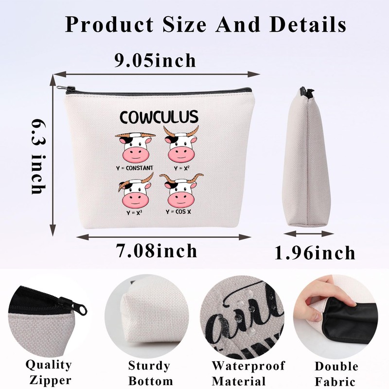 PLITI Funny Math Teacher Gifts Cow Lover Makeup Bag Mathematics
