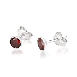 NKlaus Pair of Frame Stud Earrings with Garnet 925 Sterling Silver 5 mm Rhodium-Plated 3780, Sterling Silver