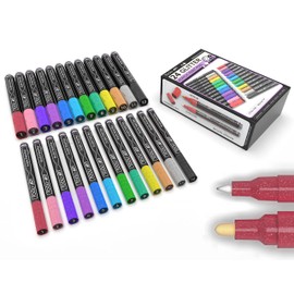Acrylic Paint Markers Paint Pens Special Colors Set Extra Fine And Medium Tip Combo For Rock Painting, Canvas, Fabric, Glass, Mugs, Wood, Ceramics, Plastic, Multi-Surface. Non Toxic, (GLITTER)