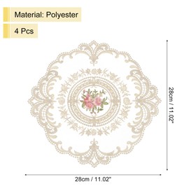 sourcing map 4Pcs Retro Lace Placemats, French Crochet Doilies Round Embroidered Hollow Cup Vase Table Mat for Dining Table Kitchen Party 11.02x11.02inch, Brown