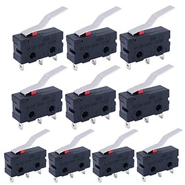 mxuteuk KW11-3Z06 Micro Switch Limit Switch 5A 125 250V AC SPDT 1NO 1NC Micro Switch 3-Pin Long Hinge Curved Lever Arm Switch Push Button Type Mini Micro Limit Switch Pack of 10