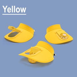 VNAKER Sun Visors Hat with Fan for Women - Fan Visor Hat - Three Gear Mediation and Large Area Sun Protection (Yellow