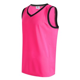 Pullonsy Basketball Jersey for Men Women Unisex 80s 90s 00s 10s Mesh T-Shirts Hip Hop Tank Top Fitness Training Outfits Black Neck-Hot Pink Jersey,Men Size X-Large