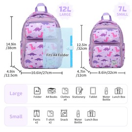 Backpack for Girls,Vaschy Kids Cute Kindergarten Preschool Children 12L Small Backpack Bookbag for School Travel Lilac Dinos