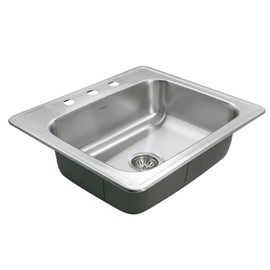 Houzer Stainless Steel 2522-8BS3-1 Glowtone Series Kitchen Sink - 25" Topmount Drop In Multipurpose Sink, Single Bowl Basin, 3 Hole, Ideal for Workstation, RV, Outdoor Kitchen, or Bar
