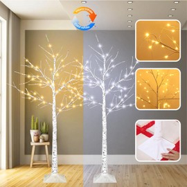 2-Pack 4FT Lighted Birch Tree, Birch Christmas Tree for Indoor & Outdoor, Upgraded 96 LED Birch Tree Lights for Outdoor Christmas Decorations Indoor Home Thanksgiving (Warm White & Cool White)
