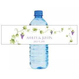 Design That Sign 100 Vineyard Grapevine floral theme wedding anniversary Water Bottle Labels 8"x2
