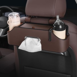 HAOTULE New car headrest Rear seat Multifunctional Storage Box, partition Design, with Cup Holder, Tissue Box, headrest Hook, Suitable for Children and Adults, car Travel Accessories（Coffee Color）
