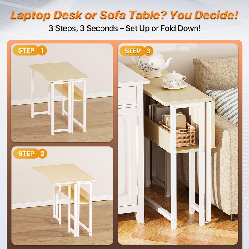 Huuger Folding Desk with Storage Shelf, 31.5 Inch Foldable Computer