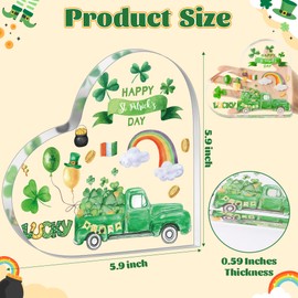 Yopyame Acrylic Gifts Irish Blessing - Happy St. Patricks Day Gift Four Leaf Clover Acrylic Heart Sign Desk Decor for Table Lucky Shamrocks Keepsake Paperweight for Women Home Office Desk Shelf Mantle