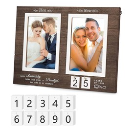 Marco de Fotos de Aniversario, Marco de Fotos Doble de Pasado y Presente, Porta Retrato para Escritorio 4x6 in, Marco Fotografico para Regalo de Aniversario de la Pareja Fotos Cuadros Postales