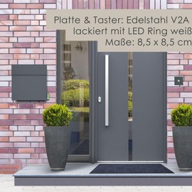 MOCAVI Ring 187 Surface-Mounted Doorbell Basalt Grey with LED Ring - Square Bell Plate, Rustproof, Corrosion Resistant, Easy Assembly, Modern Design, V2A Stainless Steel, RAL 7012, Grey, Matt