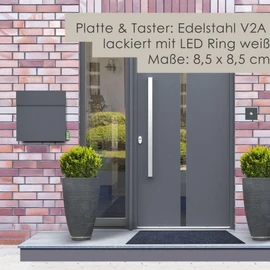 MOCAVI Ring 187 Surface-Mounted Doorbell Basalt Grey with LED Ring - Square Bell Plate, Rustproof, Corrosion Resistant, Easy Assembly, Modern Design, V2A Stainless Steel, RAL 7012, Grey, Matt