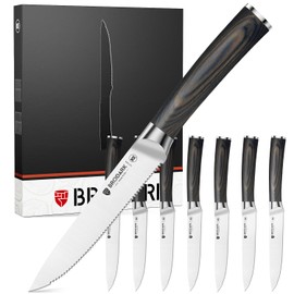 BRODARK Steak Knives Set of 8: 4.5 Inch Serrated Dinner Knives with Wood Handle - High Carbon Stainless Steel Steak Knife - NSF Certified Food Grade Steel, Rust Resistant & Never Need Sharpening