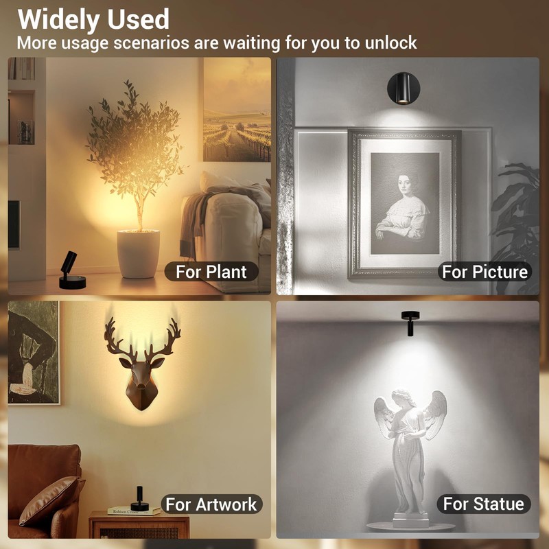Spotlight Indoor, Wireless Uplighting Indoor with Remote Dimmable, 350° Rotate,