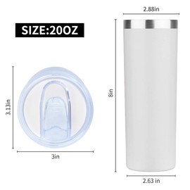 HASLE OUTFITTERS - Vaso delgado de 20 onzas, aislado de acero inoxidable con tapa, taza de café reutilizable de doble pared, taza de agua de viaje duradera con recubrimiento en polvo (blanco, 1)