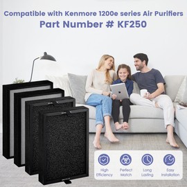 4 Pack Popurure KF250 Filter Replacement Compatible with Kenmore 1200e Series Air Purifier PM2010, Part No. KF250 Filters, with 3-in-1 True H13 HEPA Filters