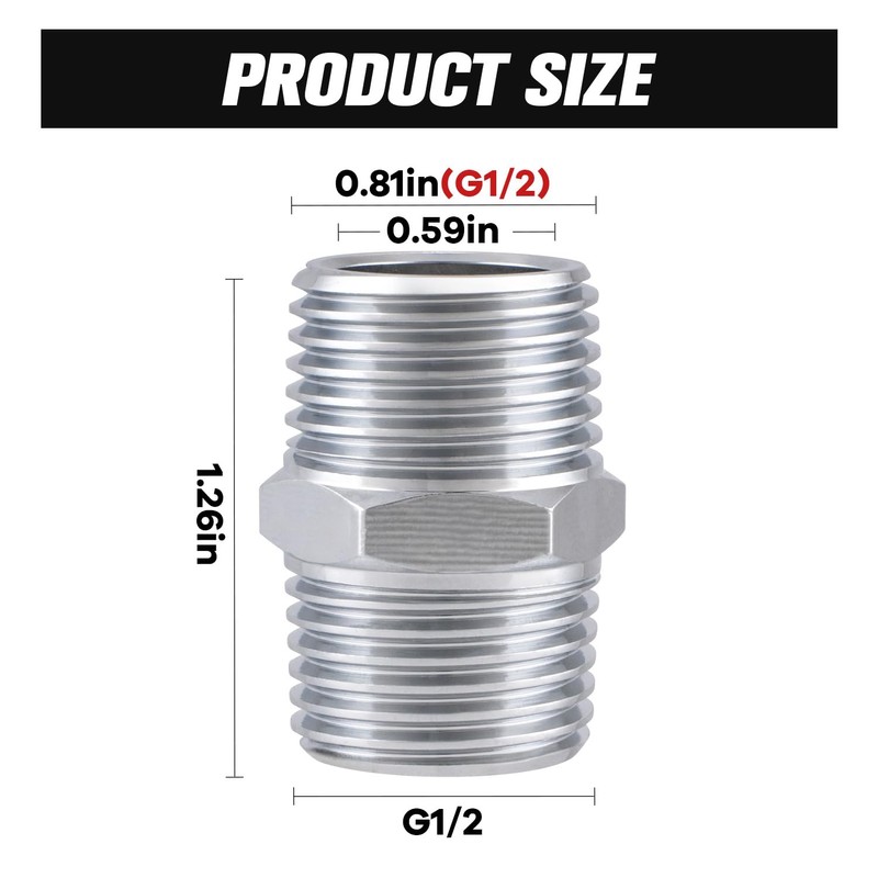 Shower Hose Extension Connector, Male NPT 1/2x Male NPT 1/2