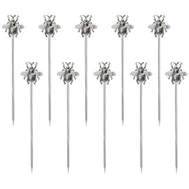Natrspax 10 PCS Bees Cocktail Picks, Stainless Steel Cocktail Toothpicks, Reusable Cocktail Skewers for Drinks, Metal Martini Toothpicks for Appetizers Fruit