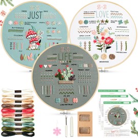 AOTWAN Embroidery Set for Beginners Embroidery Set Adult Floral Pattern Plants Embroidery Kit Embroidery Set with 2 Pieces Bamboo Embroidery Hoops, Instructions and Tools, Cross Stitch Set for DIY