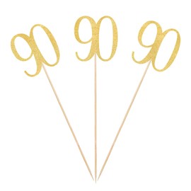 Gold Glitter 90th Birthday Centerpiece Sticks, 12-Pack Number 90 Table Topper Anniversary Party Decorations