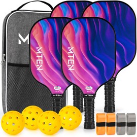 Pickleball Paddles, Pickleball Paddles Set of 4, USAPA Approved Fiberglass Pickle Ball Set, 4 Paddles, 4 Outdoor Balls with Bag, Comfortabla and No-Slip Grip ​for Men Women