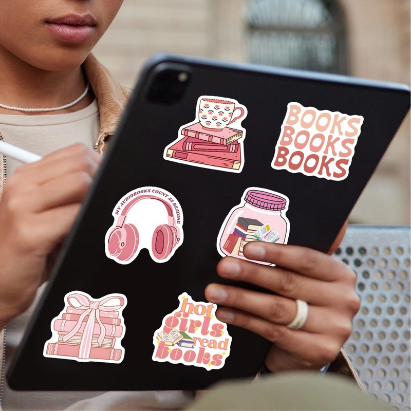120pcs Bookish Pink Cartoon Stickers, Waterproof Reusable Reading Stickers