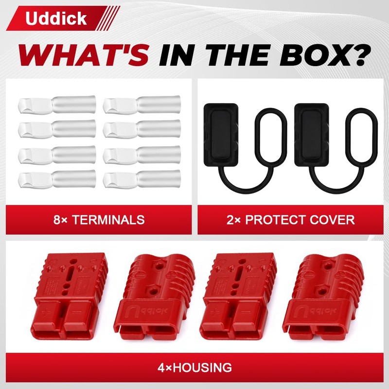 Uddick 4PCS 175A 1/0-4 Gauge Battery Cable Quick Connect/Disconnect Connector