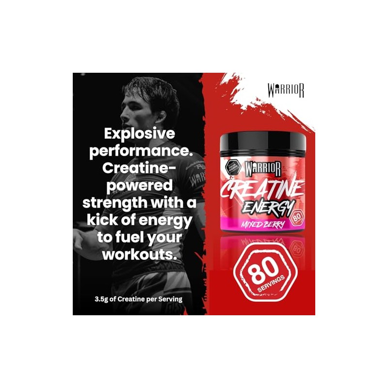 Warrior Creatine Monohydrate Powder + Energy 360g (80 Servings) –