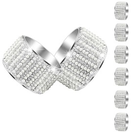 RAYYXP Rhinestone Silver Napkin Rings Set of 6,Pearl Crystal Napkin Holder Diamond Serviette Buckles for Dinner Table Decoration Parties Weddings for Everyday Decor (Silver Diamond Pearl, 12)