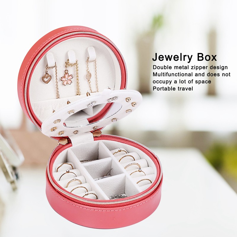 Round Portable Jewelry Box Organizer Display Storage Case for Rings