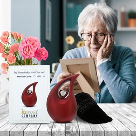 Red Tear Drop Medium Size Urns for Human Ashes with Silver Heart (6 Inch Height) - Unique Medium Urn - Decorative Urns - Cremation Urn - Burial Urns - Keepsake Urn - Funeral Urn - Small Pet Urns